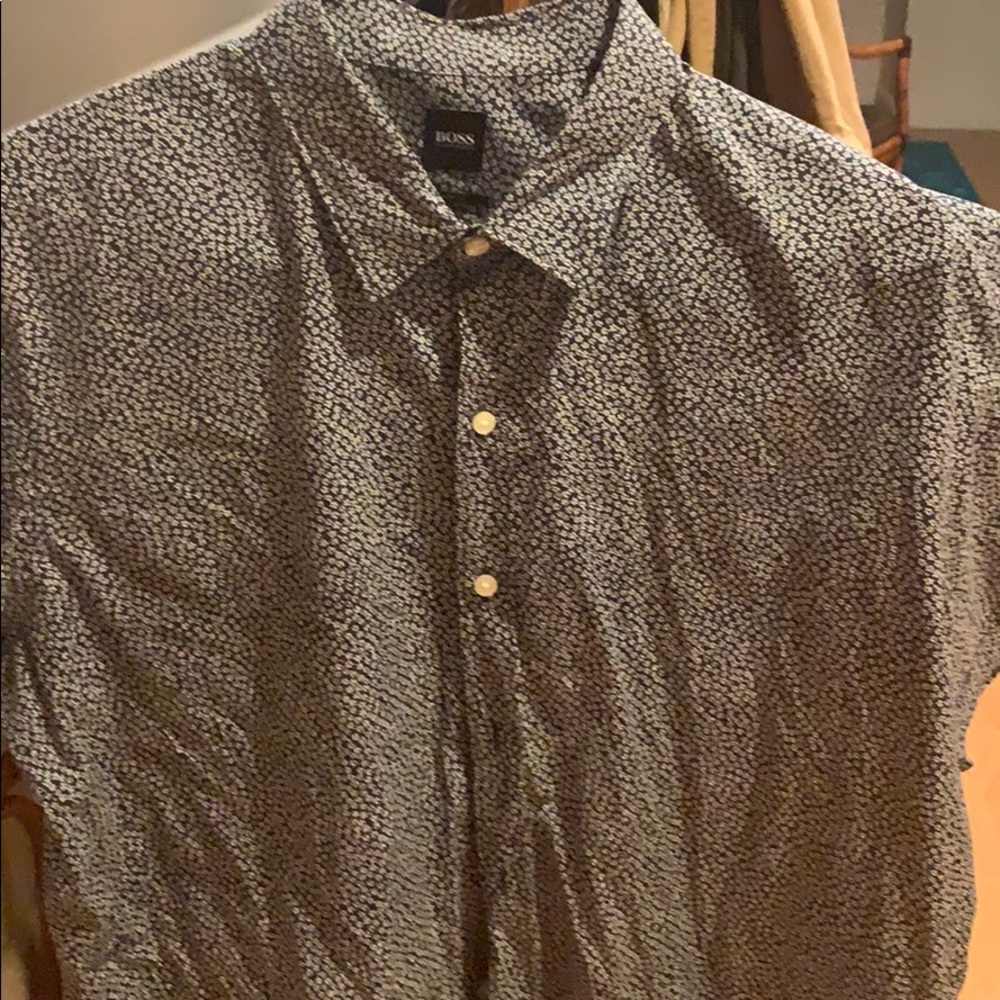 Hugo Boss Blue Short Sleeve Flowers Buttondown XL